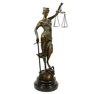 Justitia Statue Bronze Skulptur Göttin der Gerechtigkeit mit Marmorsockel