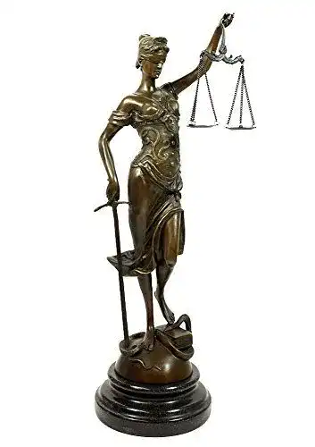 Justitia Statue Bronze Skulptur Göttin der Gerechtigkeit mit Marmorsockel