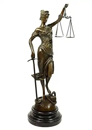 Justitia Statue Bronze Skulptur Göttin der Gerechtigkeit mit Marmorsockel