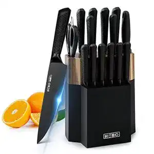 Messerset HOBO 15-teiliges Küchenmesser-Set Schwarz mit Holzblock