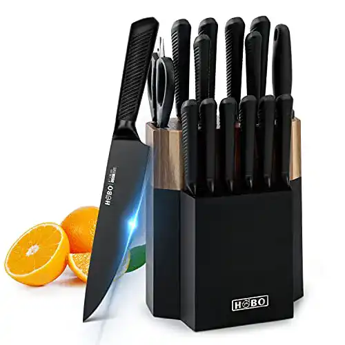 Messerset HOBO 15-teiliges Küchenmesser-Set Schwarz mit Holzblock