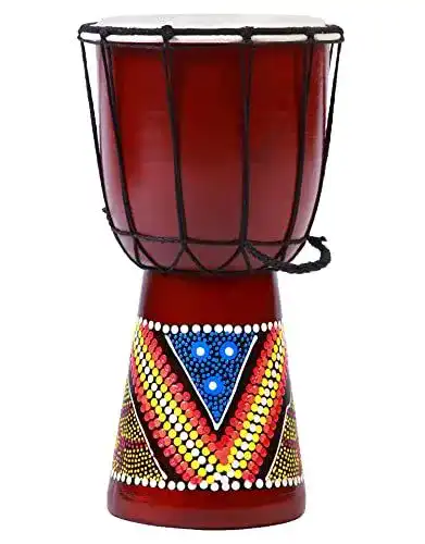 Djembe 30 cm für Kinder, bunt bemalte Trommel aus Mahagoni