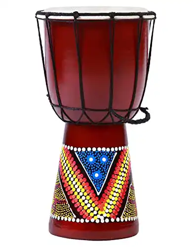 Djembe 30 cm für Kinder, bunt bemalte Trommel aus Mahagoni