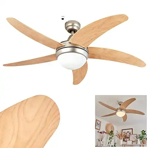 Deckenventilator mit Lampe von Hofstein Morino, Metall/Holz/Glas