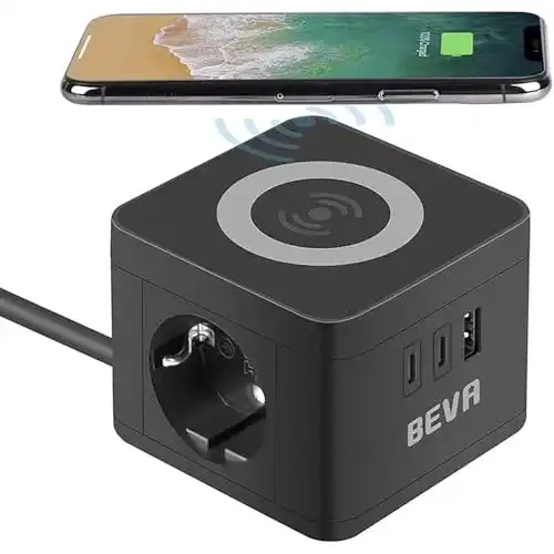 Steckdosenwürfel Beva Cube mit 10W Wireless Ladefunktion und 1,5m Kabel