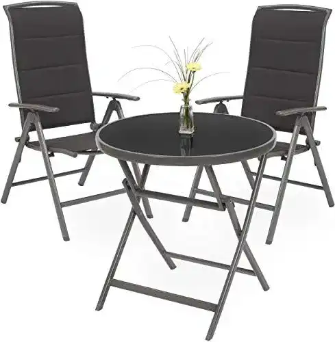 Gartentisch mit Hochlehner Stühlen BRUBAKER Milano – Aluminium – Wetterfest