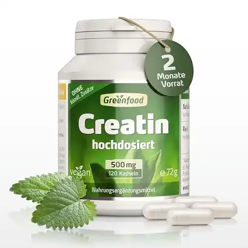 Creatin Monohydrat Greenfood, 500 mg, hochdosiert in pflanzlichen Kapseln