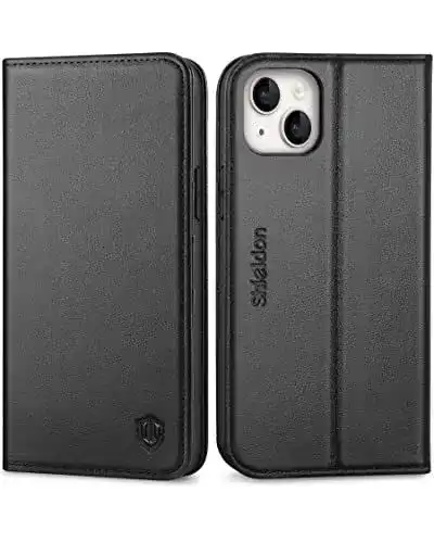 iPhone 14 Plus Hülle Shieldon aus Echtleder mit Kartenfach und Standfunktion