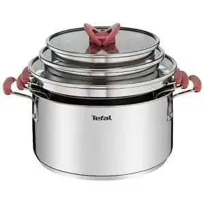 Tefal OptiSpace Kochtopfset mit 3 Töpfen und 3 Deckeln aus Edelstahl