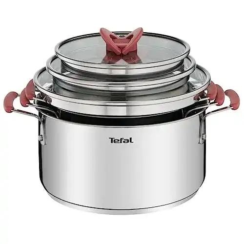 Tefal OptiSpace Kochtopfset mit 3 Töpfen und 3 Deckeln aus Edelstahl