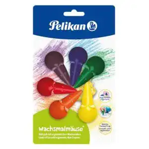 Pelikan Wachsmalstifte 803328 in Mäuseform, 6er Set farbig sortiert