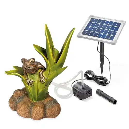 Wasserspeier Esotec Solar Set Frosch sitzend mit Solarpumpe und Tauchpumpe