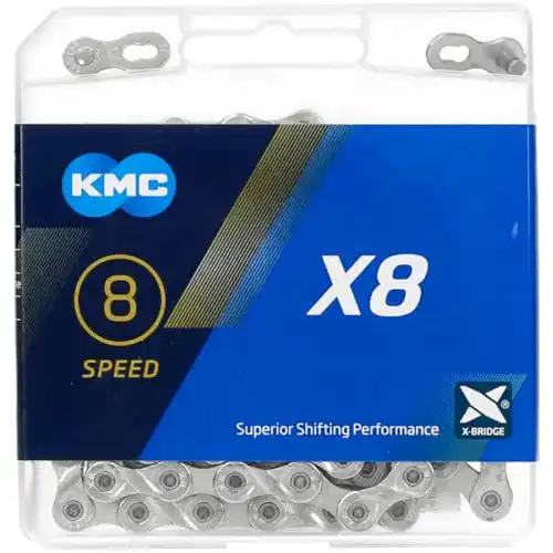 KMC X8 Silber 8-Fach Fahrradkette für Erwachsene mit 114 Gliedern