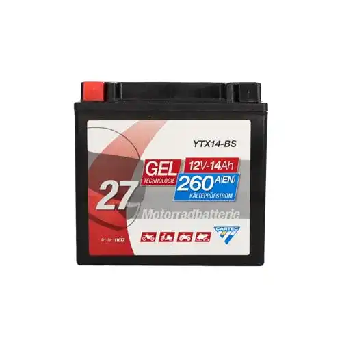 Motorradbatterie 12 V 12 Ah Cartec YTX14-BS mit Gel Technologie