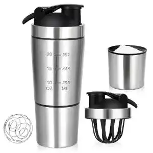 Edelstahl Protein Shaker mit 700ml und 200ml Fach