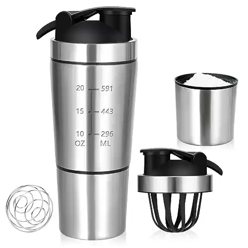Edelstahl Protein Shaker mit 700ml und 200ml Fach