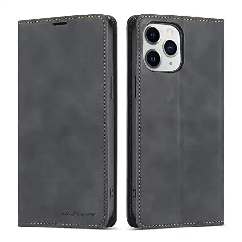 Qltypri Hülle für iPhone 11 Pro Max Dünne Ledertasche mit Kartenfach