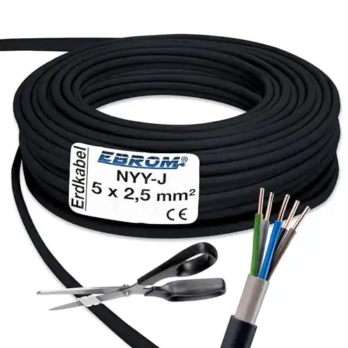 Erdkabel EBROM NYY-J 5×2,5 mm² Starkstromkabel PVC Erdleitung