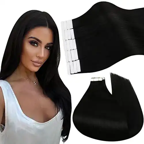 Tape Extensions Ugeat 55 cm Echthaar in Schwarz für Haarverlängerung