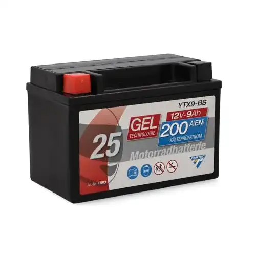 Cartec Motorradbatterie YTX9-BS 8Ah 135A für verschiedene Anwendungen