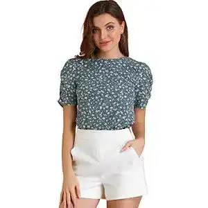 Damenbluse Allegra K Kurzarm Business Shirt mit Blumenmuster