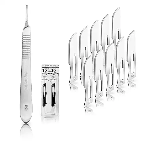 Skalpell Set mit 10 Karbonstahl Klingen und Edelstahl Griff Nr. 3