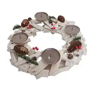 Adventskranz Mendler rund, Tischkranz aus Holz für die Weihnachtsdeko
