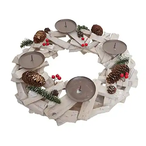 Adventskranz Mendler rund, Tischkranz aus Holz für die Weihnachtsdeko
