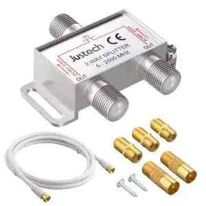 Justech 2-fach Sat-Verteiler für TV und Radio mit F-Stecker und Kabel