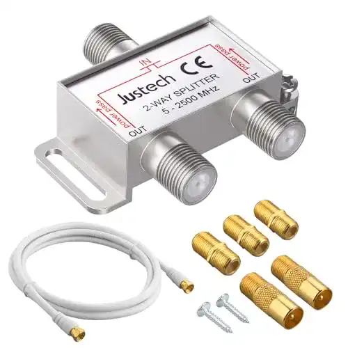 Justech 2-fach Sat-Verteiler für TV und Radio mit F-Stecker und Kabel