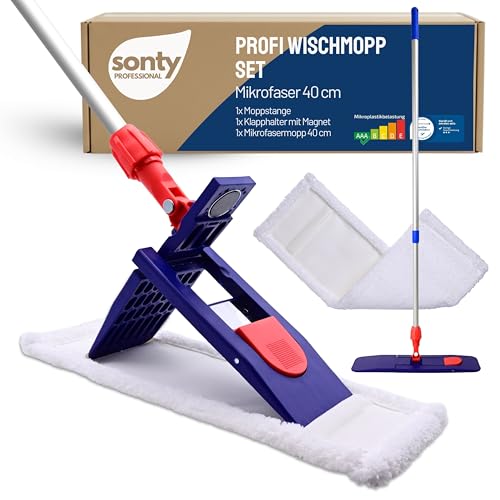 Wischmopp Sonty Set 40 cm mit Klapphalter und Alu Mopstange