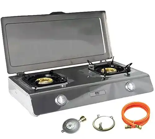 Gaskocher 2-flammig aus Edelstahl mit Wok-Feature