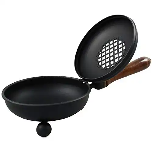 Räucherpfanne aus Eisen mit Holzgriff und klappbarem Deckel, 12 cm