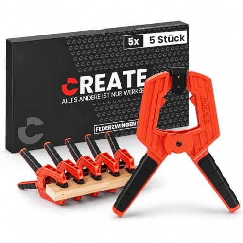 Klemmzwinge Create! 5-Set mit 15 Kg Spannkraft und 80 mm Spannweite