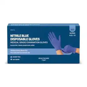 Einmalhandschuhe Größe L von Amazon Basic Care in blauer Nitril-Qualität