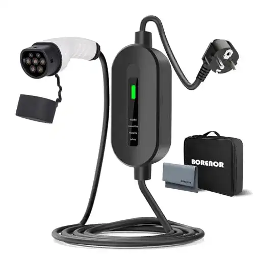 E-Auto Ladekabel Borenor Typ 2 Schuko 3,7 kW Tragbares Ladegerät