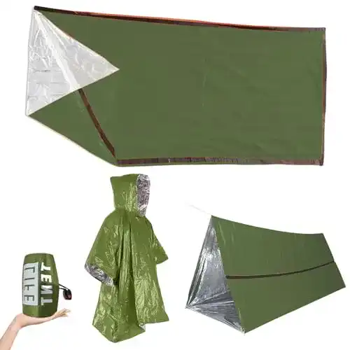 Notfallzelt Lekefeto wiederverwendbar mit Signalpfeife und Regenponcho
