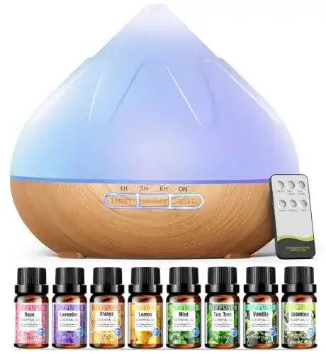 Diffuser Aroma Diffusor Set für ätherische Öle 500 ml mit 8 x 10 ml Ölen