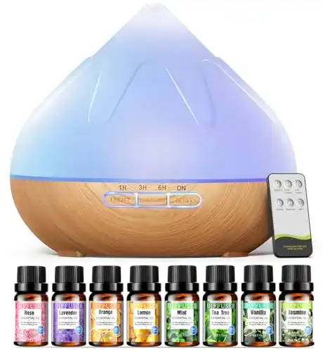 Diffuser Aroma Diffusor Set für ätherische Öle 500 ml mit 8 x 10 ml Ölen