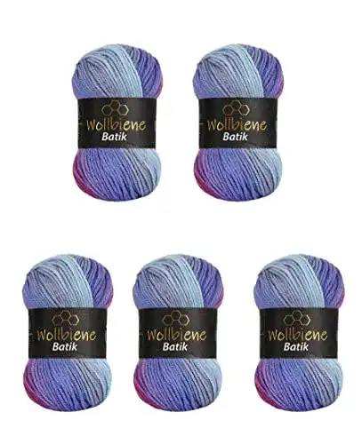 Bobbel-Wolle Wollbiene 5 x 100g Batik in Mehrfarbig mit Farbverlauf