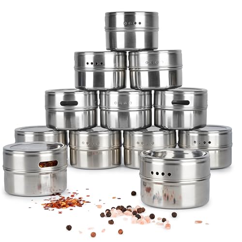 Magnetische Gewürzdosen von Oak & Steel 12 Edelstahlbehälter (100ml)