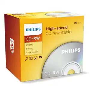 CD-RW Rohlinge von Philips, 700 MB, 80 Minuten, 4-12x Geschwindigkeit, 10er Pack