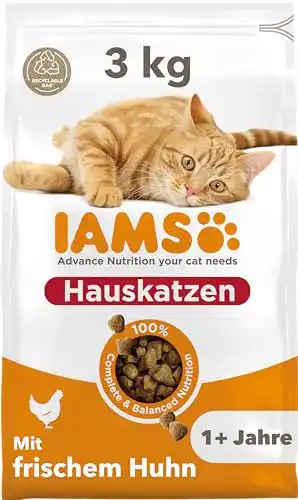 Iams Indoor Katzenfutter trocken mit Huhn für ausgewachsene Katzen