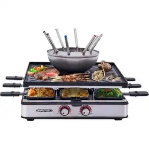 Giveneu Raclette-Fondue-Set elektrisch mit 600ml Fondue-Topf und Grillplatte