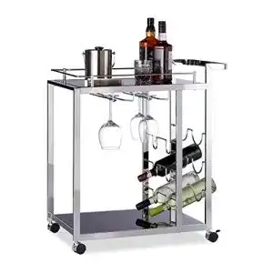 Servierwagen Relaxdays Glas Baron schwarz mit Weinregal und Rollen