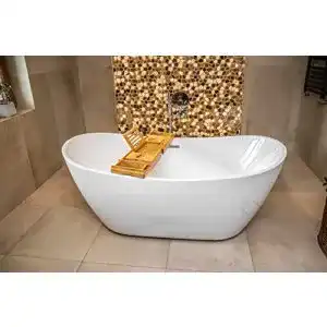Freistehende Badewanne Ecolam Clara 170×80 cm mit Bambusablage