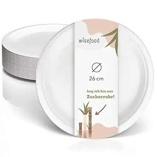 Zuckerrohr Teller von Wisefood, 50 Stück, flach und umweltfreundlich