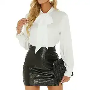 Bluse Escalier Damen Seidenbluse langärmelig mit Schleife