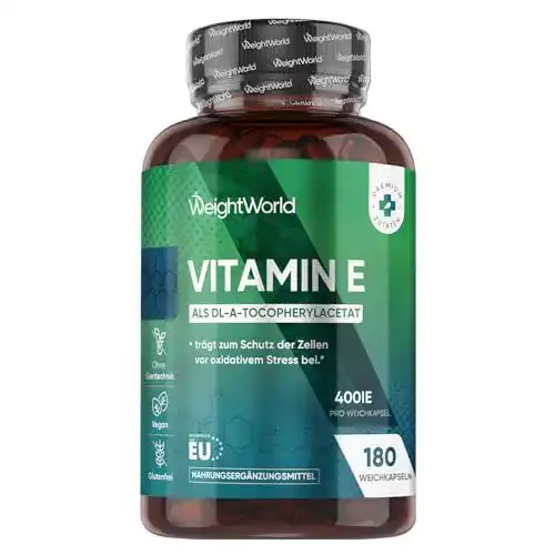 Vitamin E Weichkapseln 400 IE von WeightWorld – 180 Softgel