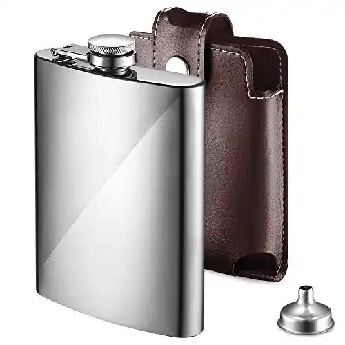 Ecooe Edelstahl Flachmann 227ml mit Trichter und Kunstledertasche